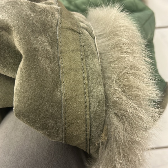 Women's Olive Green Faux Fur Trim Trench Coat - Picture 2 of 5